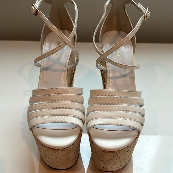 Roberto Cavalli White Platform Wedge with Gold Snake Detail - Picture 9 of 10